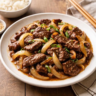 Beef and onion stir-fry