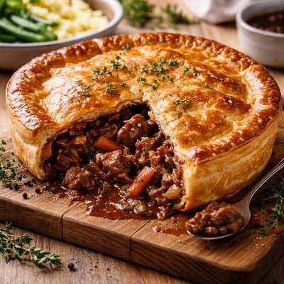 Beef and red wine pie