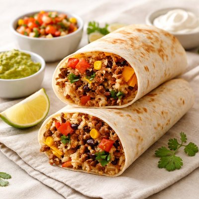 Beef and rice burrito