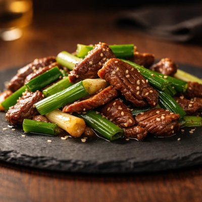 Beef and scallions