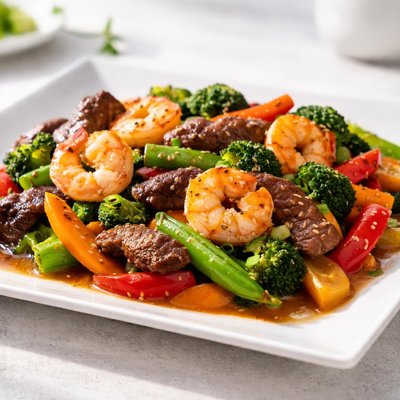Beef and shrimp stir-fry
