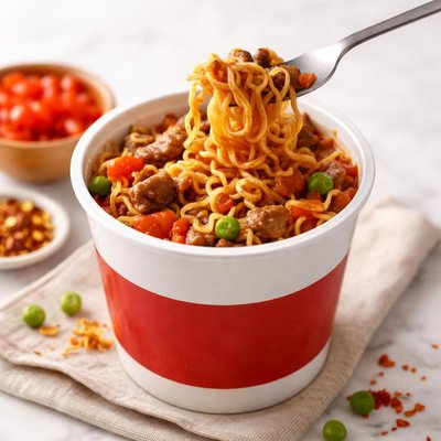 Beef and tomato pot noodle