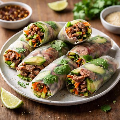 Beef avacado rice papper wrap