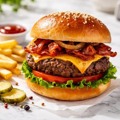 Beef bacon cheese burger