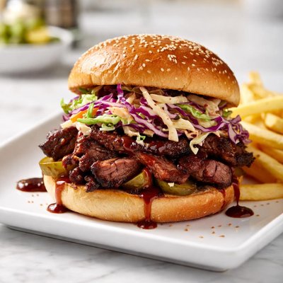 Beef brisket burger with slaw