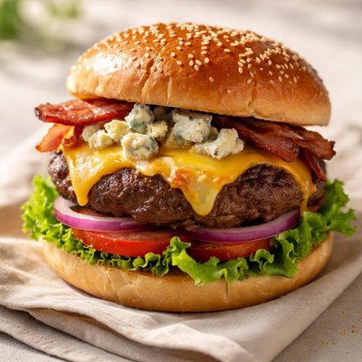 Beef burger with cheddar and gorgonzola