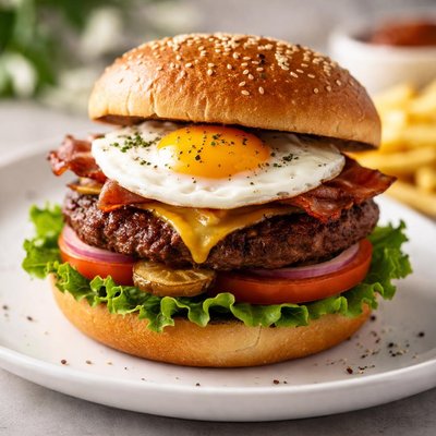 Beef burger with egg