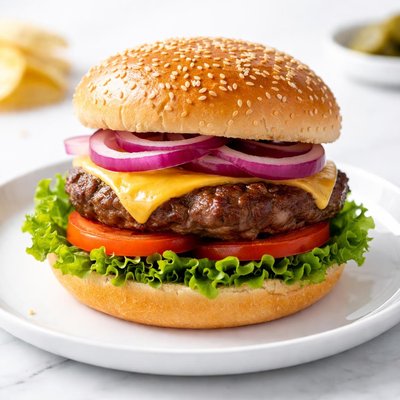 Beef burger with tomato and lettuce