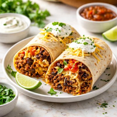 Beef burrito with cheese and sourcream
