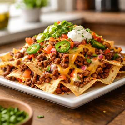 Beef cheese nachos