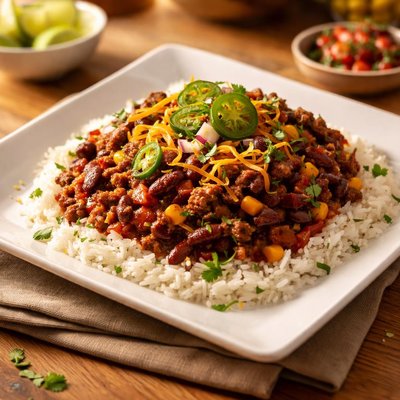 Beef chili rice bowl