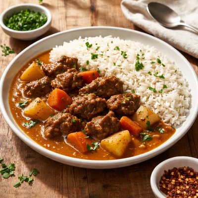 Beef curry and white rice