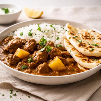 Beef curry rice and flatbread