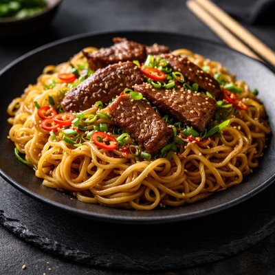 Beef flavored noodles