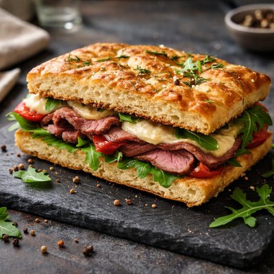 Beef focaccia sandwich