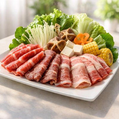 Beef lamp pork hot pot with vegitabes