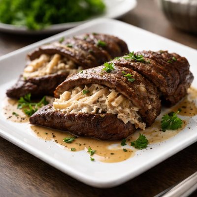 Beef liver stuffed with onion and cream