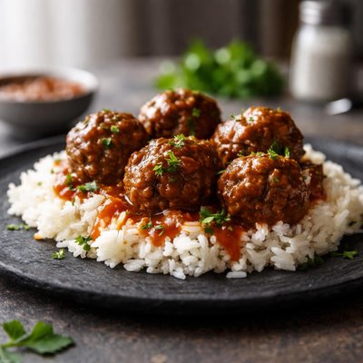 Beef meatballs with rice