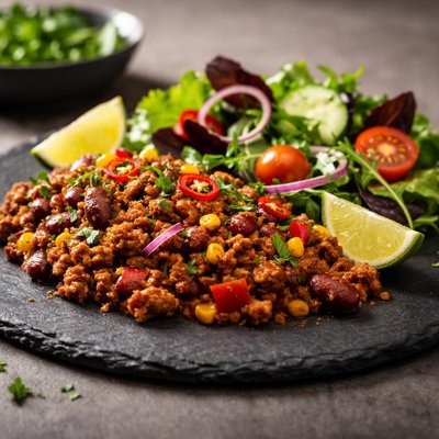 Beef mince chilli with salad