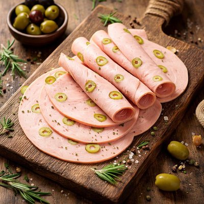 Beef mortadella with olives