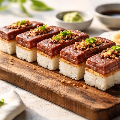 Beef oshi sushi