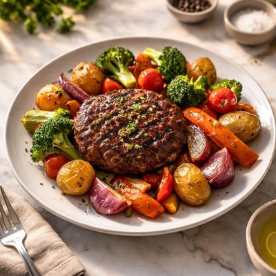Beef patty with vegetables