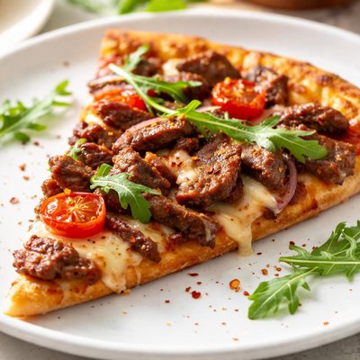 Beef pizza slice