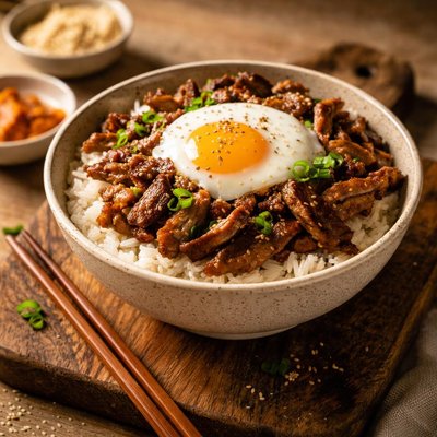 Beef rice bowl with egg