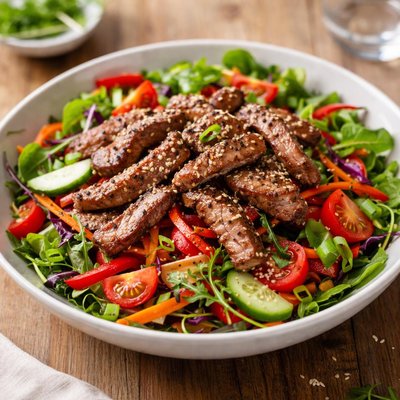 Beef salad with sesame seeds and vegetables