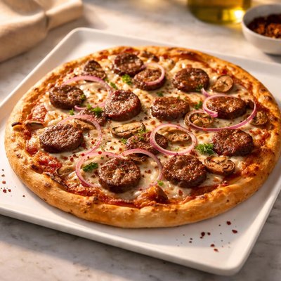 Beef sausage pizza