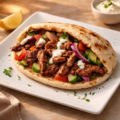 Beef shwarma pita sandwich