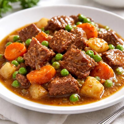 Beef stew with peas and carrots