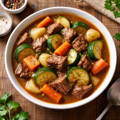 Beef stew with zucchini and carrots