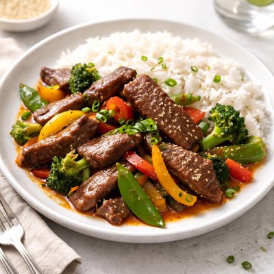 Beef stir-fry with rice