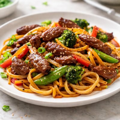 Beef stir fry with noodles