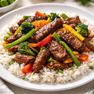 Beef stir fry with rice