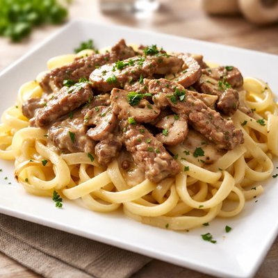 Beef stroganoff with pasta