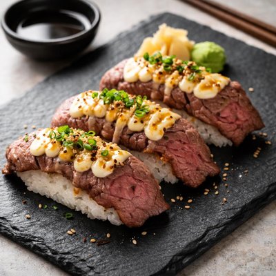 Beef sushi with mayonnaise