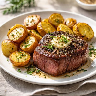 Beef tenderloin with backed potatoes
