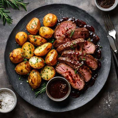 Beef tenderloin with potatoes