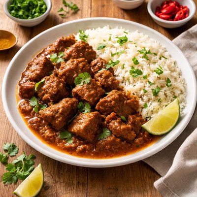 Beef vindaloo and rice