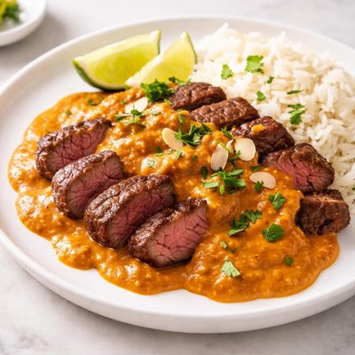 Beef with butter chicken sauce