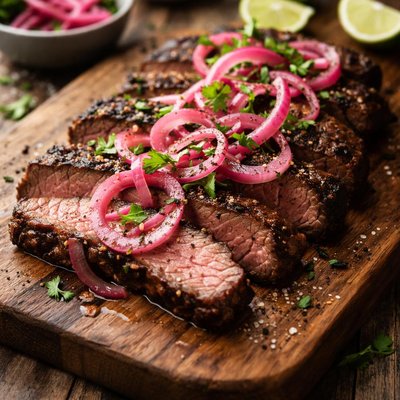 Beef with pickled onions