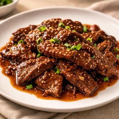 Beef with teriyaki sauce