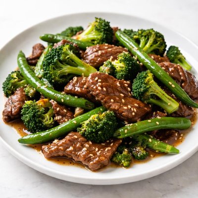 Beef withbbrocoly and green beans