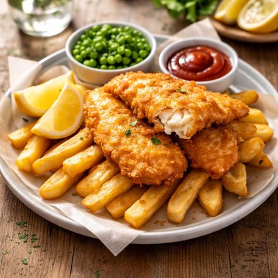 Beer battered fish and chips