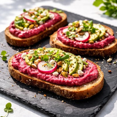 Beet hummus on toast