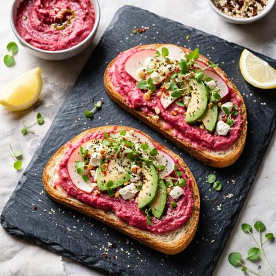 Beet hummus toast