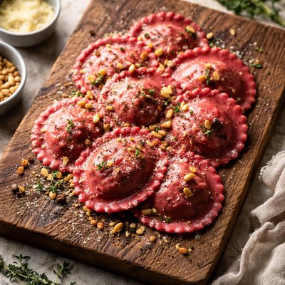Beet ravioli with ricotta