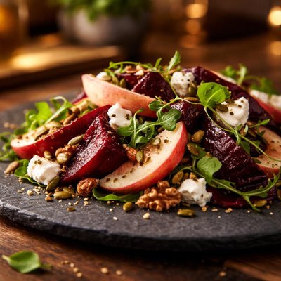 Beet salad with apple slices